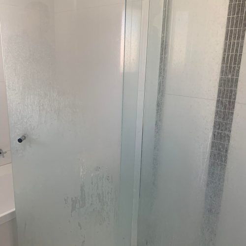 Before bathroom shower glass cleaning